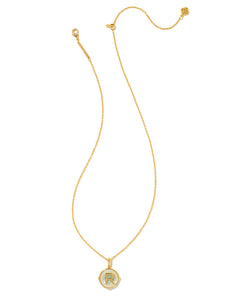 Letter R Gold Disc Reversible Pendant Necklace in Iridescent Abalone by Kendra Scott