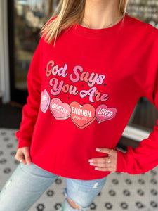 "God Says You Are" Valentine Pullover - Red