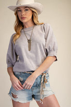 Load image into Gallery viewer, Short Puff Sleeves Knitted Top - Stone