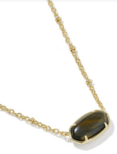 Load image into Gallery viewer, Kendra Scott Tiger Striped Elisa Short Pendant Necklace - Dark Brown Hawks Eye