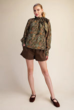 Load image into Gallery viewer, Floral Ruffle Neck Long Sleeve Blouse - Olive