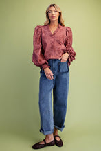 Load image into Gallery viewer, Sarah Floral Textured Blouse - Red Bean