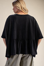 Load image into Gallery viewer, Mineral Washed Ruffle Bottom Top - Black