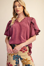 Load image into Gallery viewer, TULIP SHORT SLEEVES WASHED KNIT TOP - Burgundy