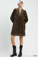 Load image into Gallery viewer, Leopard Print Puff Sleeve Tunic Dress - Olive