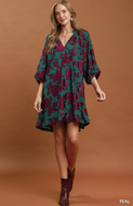 Leighton Floral Pattern Dress - Teal
