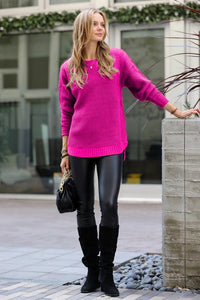 Hailey High-Low Waffle Knit Sweater - Hot Pink