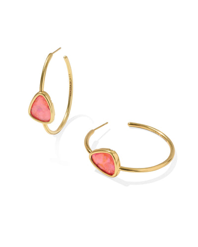 Kendra Scott Margot Vintage Gold Hoop Earrings in Pink Coral Iridescent Abalone