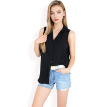 Load image into Gallery viewer, Sleeveless Button Top -White