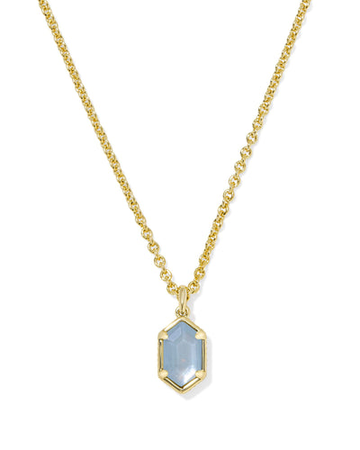 Kendra Scott Hallie Gold Short Pendant Necklace in Sky Blue Mother of Pearl