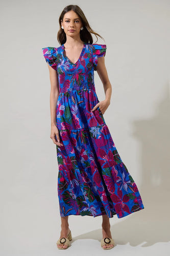 Sunfire Smocked Midi Dress - Blue Mix