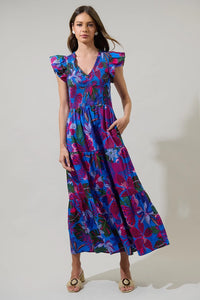 Sunfire Smocked Midi Dress - Blue Mix