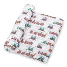 Load image into Gallery viewer, Choo Choo Crew Muslin Swaddle Blanket