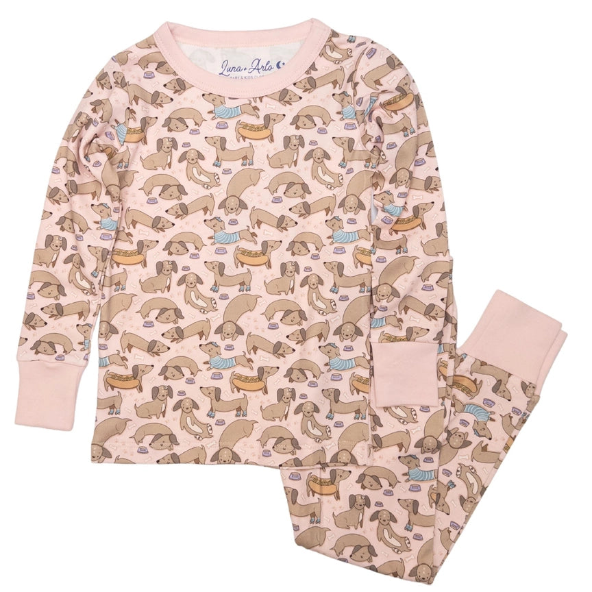 Magnolia Baby Long Pajamas - Dusty Rose Dachshund