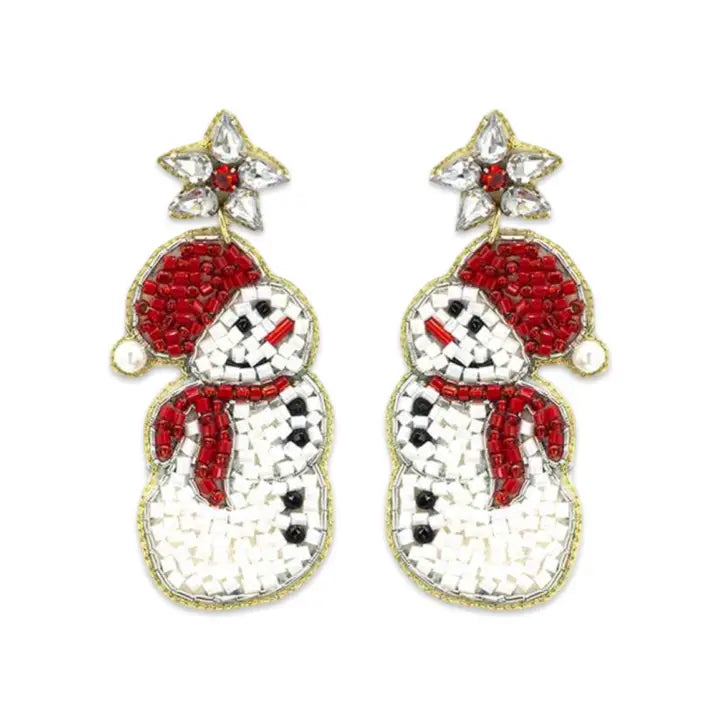 Pierce + Hide Beaded Snowman Earrings
