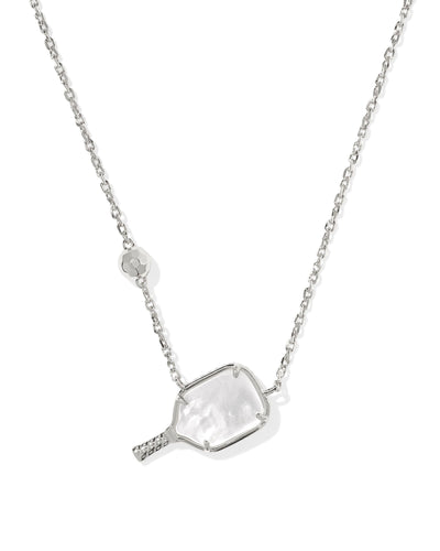 Kendra Scott Pickleball Silver Short Pendant Necklace in Ivory Mother-of-Pearl