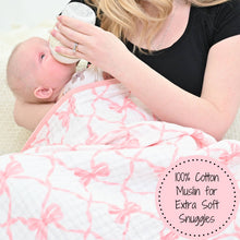 Load image into Gallery viewer, Beautiful Bows Muslin Baby Blanket