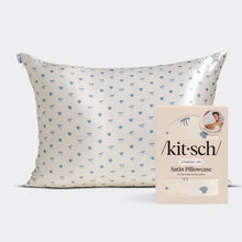 Load image into Gallery viewer, Standard Satin Pillowcase - Pearlized Cream &amp; Coastal Blue Print