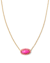 Load image into Gallery viewer, Kendra Scott Elisa Gold Color Burst Frame Short Pendant Necklace in Neon Pink Magnesite