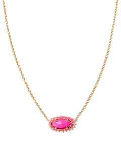 Kendra Scott Elisa Gold Color Burst Frame Short Pendant Necklace in Neon Pink Magnesite