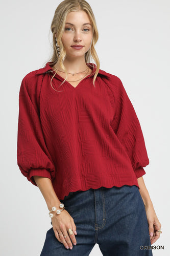Chelsea Collared Blouse - Crimson