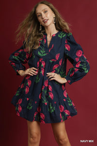 Edie Floral Dress - Navy
