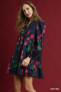 Edie Floral Dress - Navy