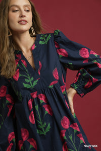 Edie Floral Dress - Navy