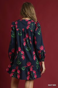 Edie Floral Dress - Navy
