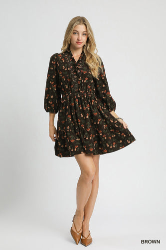 Stevie Floral Corduroy Dress - Brown