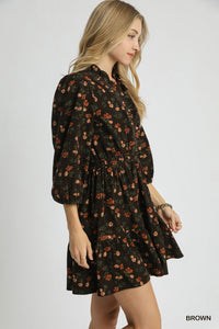 Stevie Floral Corduroy Dress - Brown