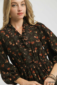 Stevie Floral Corduroy Dress - Brown