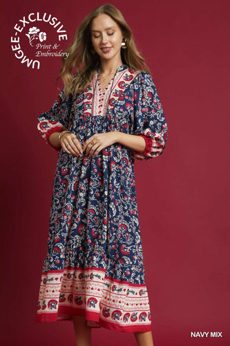 Selah Midi Dress - Navy Mix