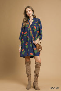 Reagan Floral Dress - Navy