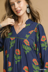 Reagan Floral Dress - Navy