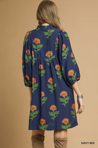 Reagan Floral Dress - Navy