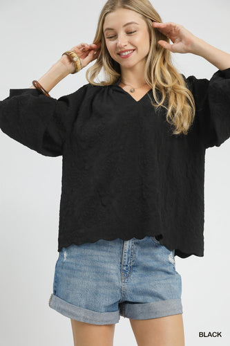 Alexa Floral Textured Blouse - Black