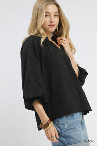 Alexa Floral Textured Blouse - Black