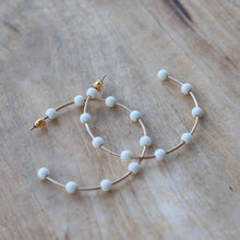 Load image into Gallery viewer, Pierce + Hide Cream &amp; Gold Bead Hoop Earrings