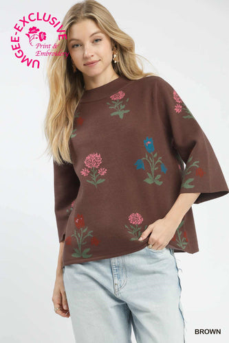 Dawn Floral Knit Sweater - Brown