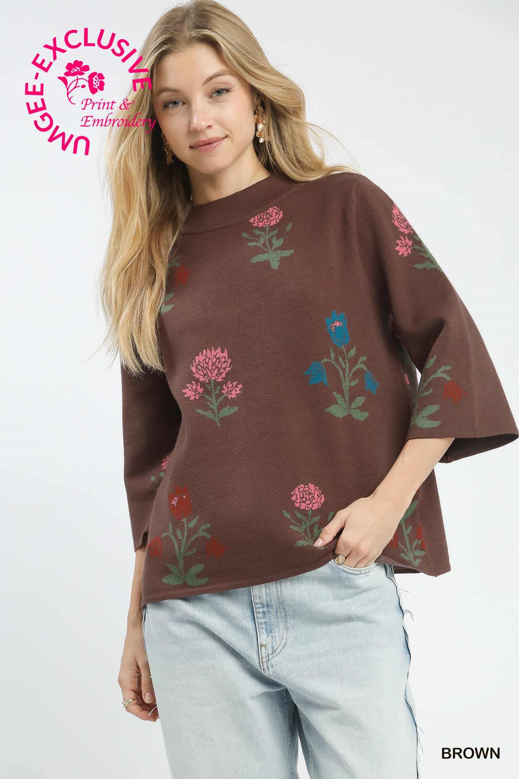 Dawn Floral Knit Sweater - Brown