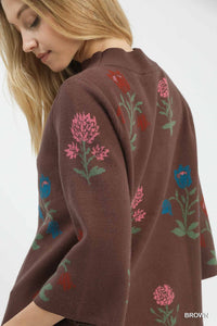 Dawn Floral Knit Sweater - Brown