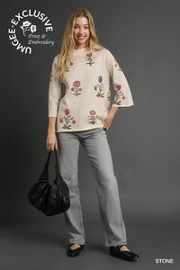 Dawn Floral Knit Sweater - Stone