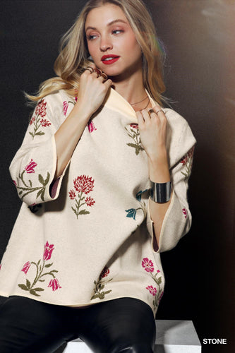 Dawn Floral Knit Sweater - Stone
