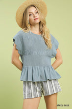Load image into Gallery viewer, Joy Smocked Peplum Top - Steel Blue
