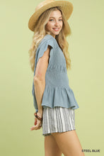 Load image into Gallery viewer, Joy Smocked Peplum Top - Steel Blue