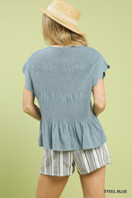 Load image into Gallery viewer, Joy Smocked Peplum Top - Steel Blue