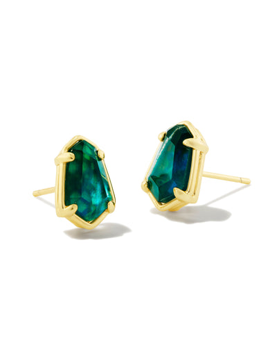 Kendra Scott Alexandria Gold Stud Earrings in Teal Green Illsuion
