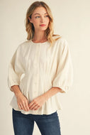 Rhonda Drop Shoulder Peplum Top - Off White