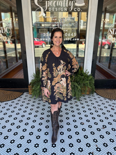 Jennifer Botanical Mini Dress - Black